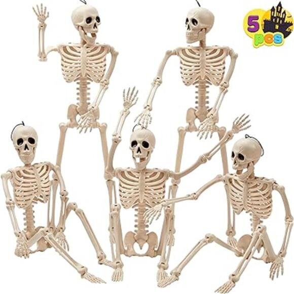 5 PCS 16'' Posable Halloween Skeletons - Full Body Hanging for Graveyard & Haunt - Picture 1 of 1